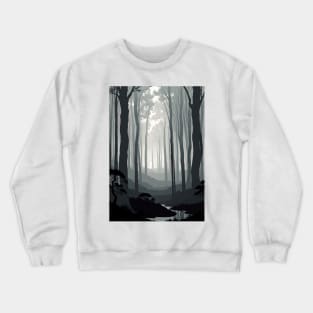 Grayscale Forest With Tall Pine Trees Crewneck Sweatshirt